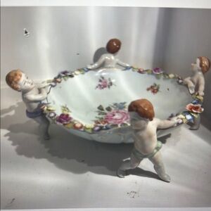 Von Schierholz Capodimonte Cherub Bowl with Cherub Figures and Floral Design